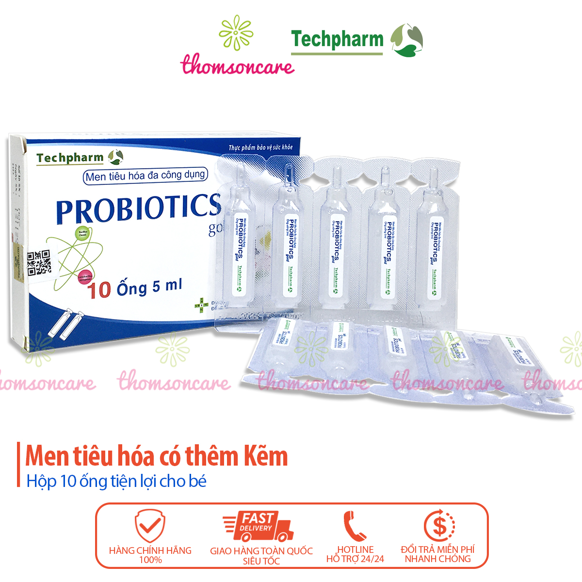 Men vi sinh có thêm kẽm - Probiotics hộp 2 vỉ x 5 ống dễ uống lợi khuẩn tiêu hóa tốt ăn ngon miệng