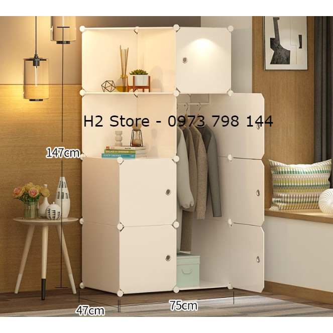 TỦ NHỰA LẮP GHÉP ĐỂ NHIỀU ĐỒ ĐA NĂNG 8 Ô (GỒM 2 KỆ GÓC) VÁCH TRẮNG CỬA TRẮNG ĐỤC GIÁ RẺ sâu 47cm