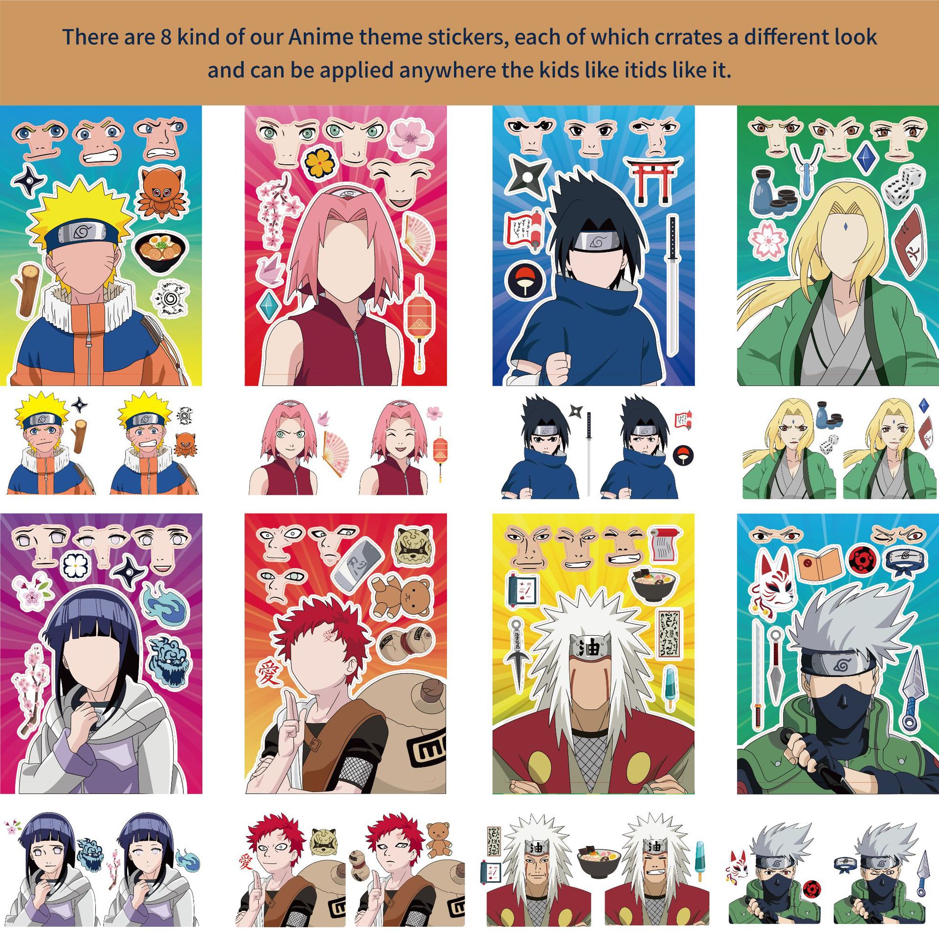 Bộ 8 tấm Hình dán sáng tạo cho bé - Naruto