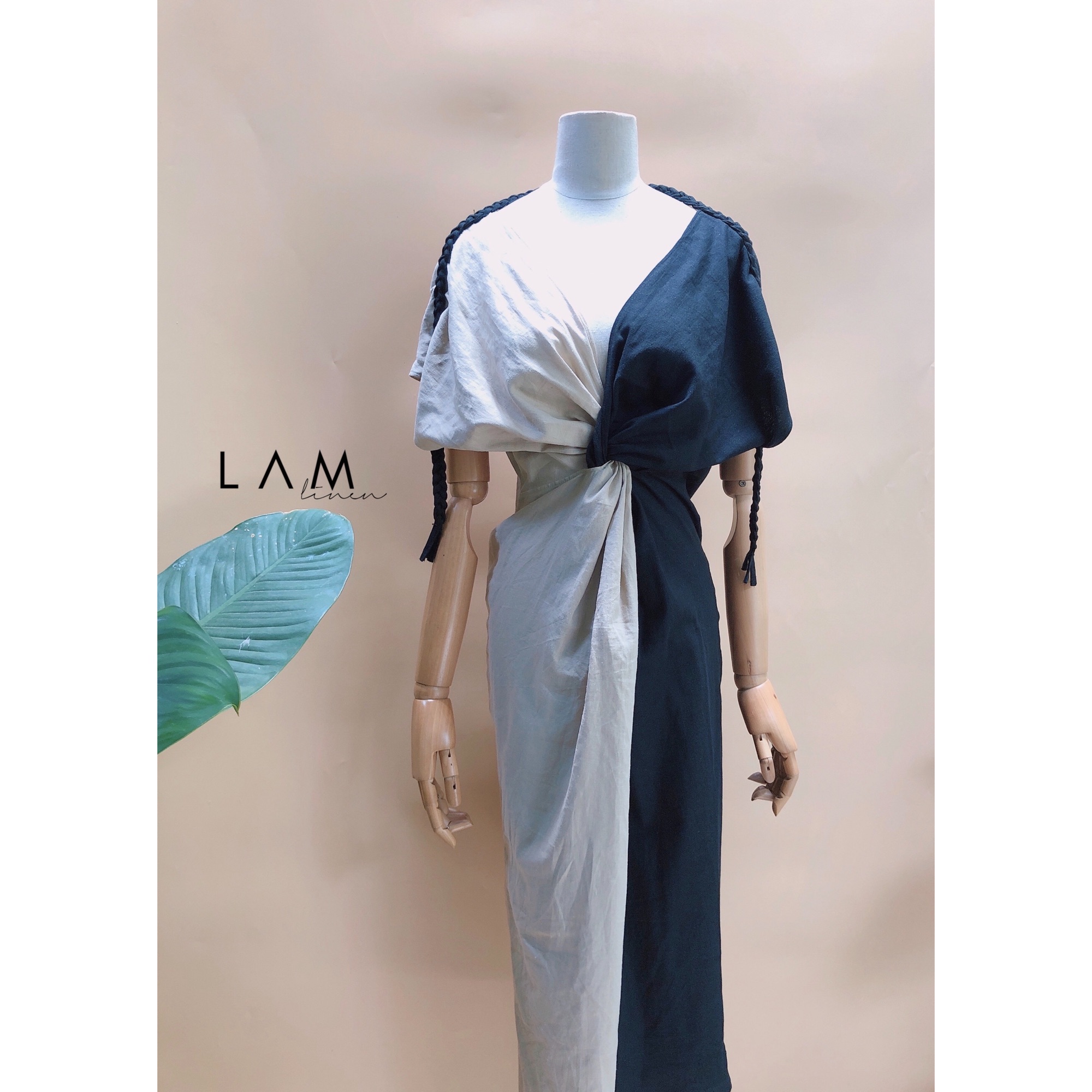 ĐẦM XOẮN EO PHỐI MÀU VẢI LINEN