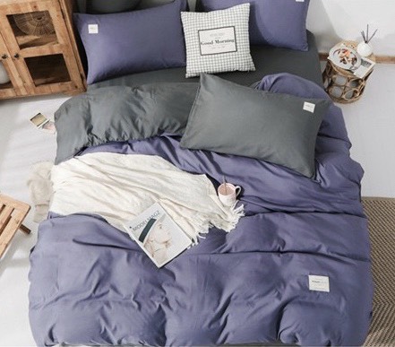 Trọn Bộ Chăn Ga Gối Cotton Tici Xuất Nhật Màu Tím Basic, Mát Mịn