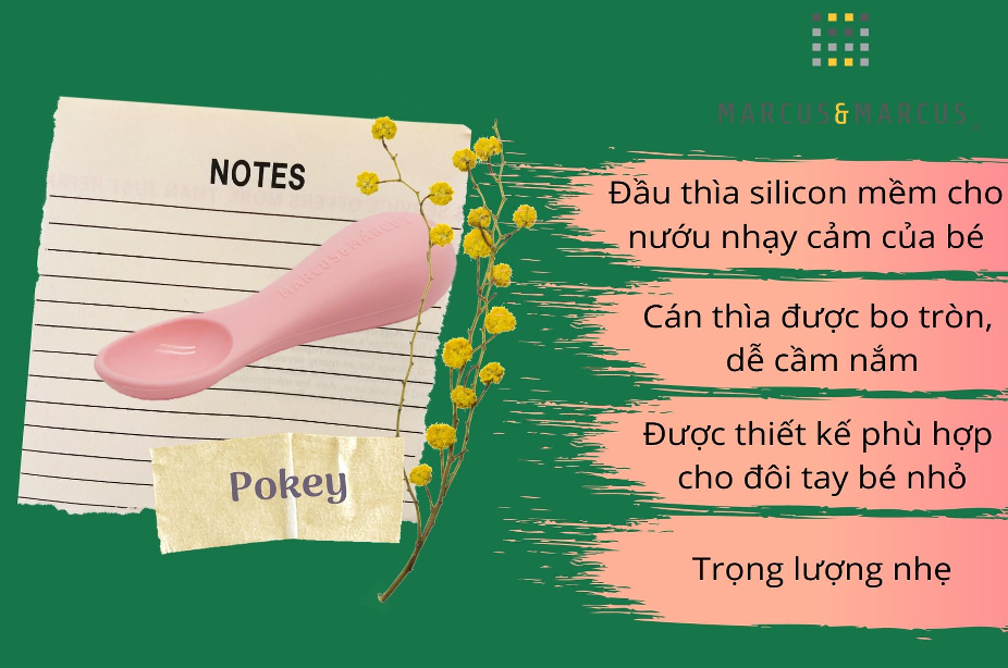 Thìa tập ăn silicon cho bé Palm Grasp Marcus & Marcus, từ 12 tháng - Pokey