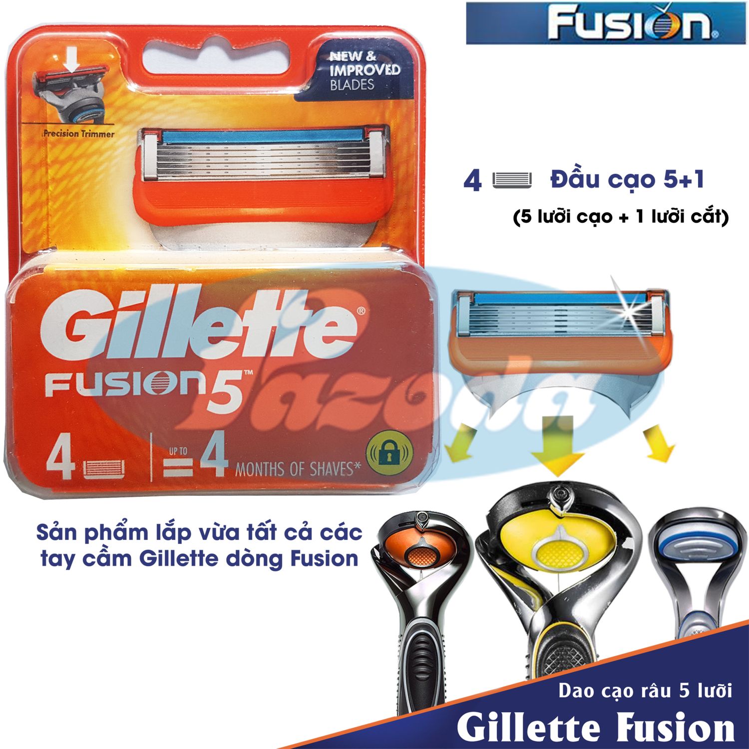 Hộp 4 lưỡi dao cạo râu Gillette Fusion đầu cạo 5+1