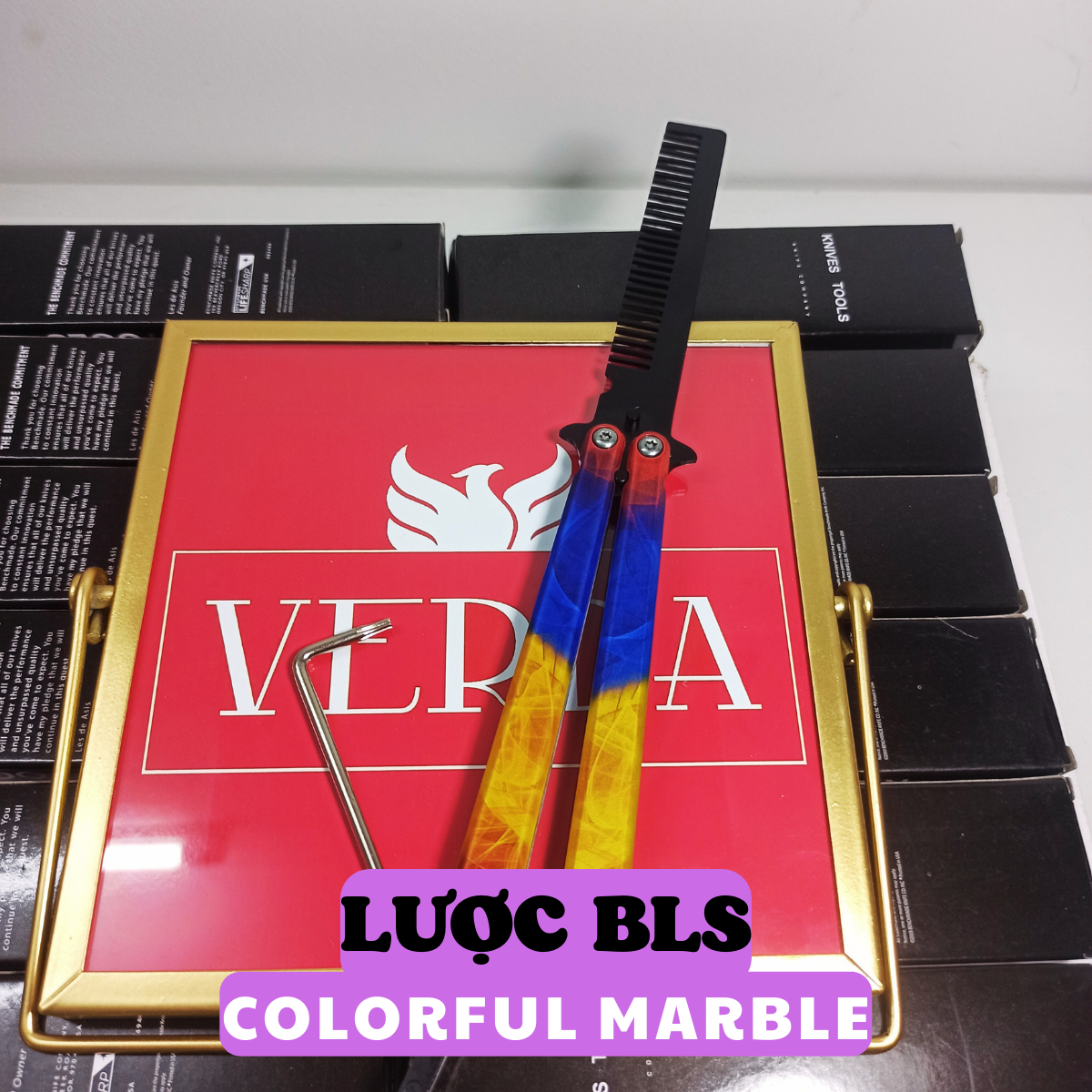 [TẶNG VÍT] Lược bướm thép không gỉ CSGO balisong – Đối xứng - Màu sắc Đen Bạc Titan butterfly tập lu