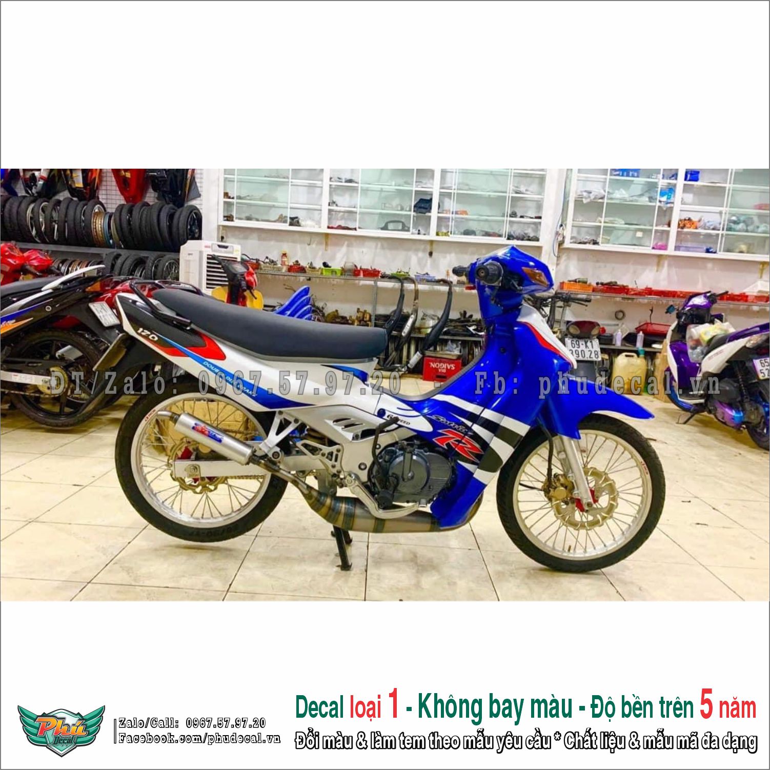 Tem rời satria Xipo Xanh trắng