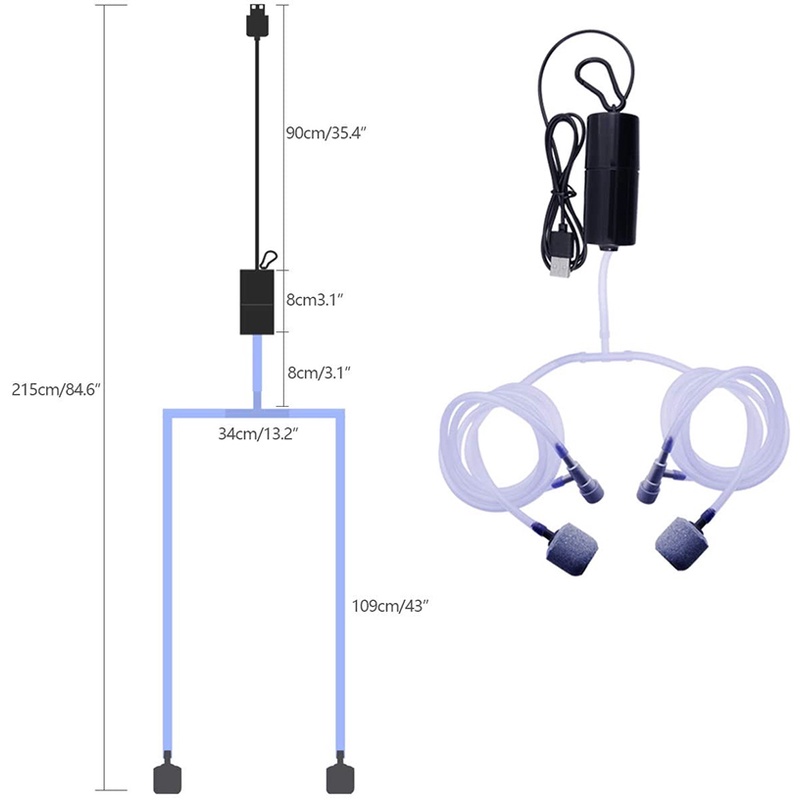 Máy Bơm Oxy Cho Bể Cá Cổng USB 5V Có 2 Đầu Thổi oxy (Tặng Cục Nguồn)