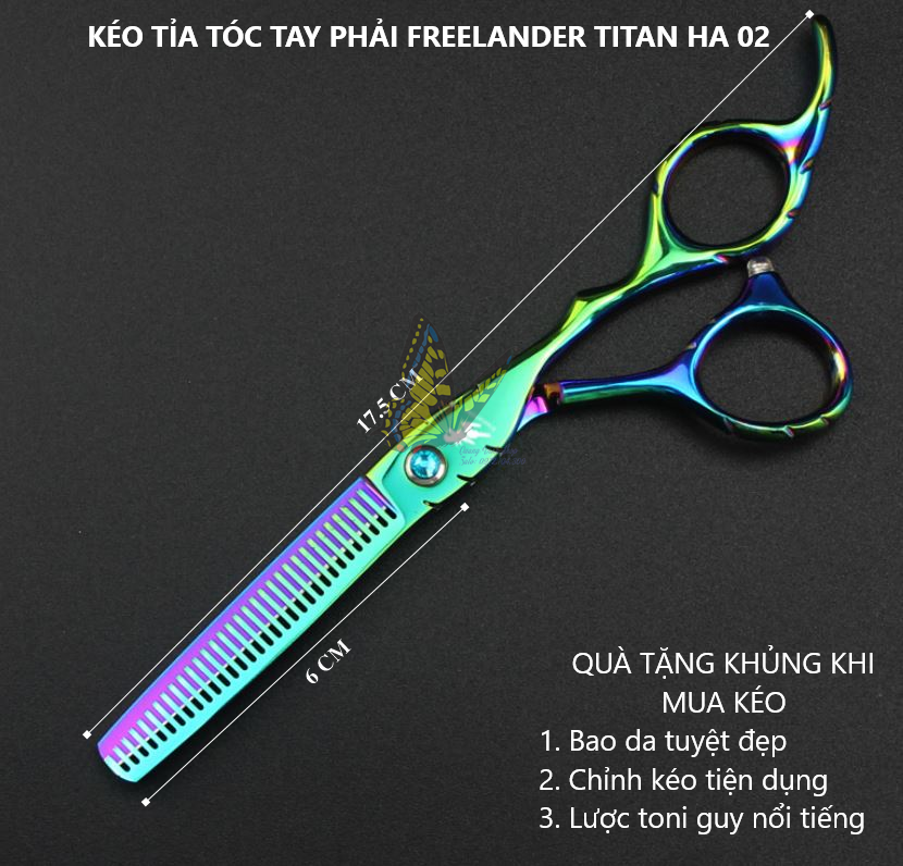 Bộ kéo cắt tóc TAY PHẢI Freelander titan HA 02 (mua cặp kéo được tặng bao da, lược toni, chỉnh kéo)