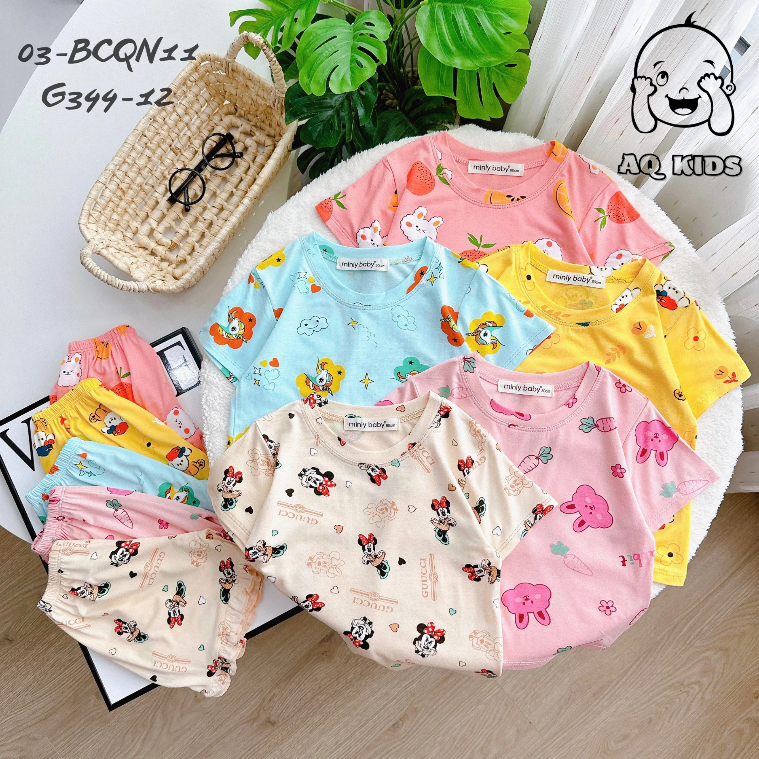 [BÉ 7-30kg] Bộ Thun Lạnh Minly Baby Cộc Tay Bé Gái Bộ Quần Áo Cộc Tay Bé Gái Phối Bèo Tay Điệu Đà Unibaby - G344