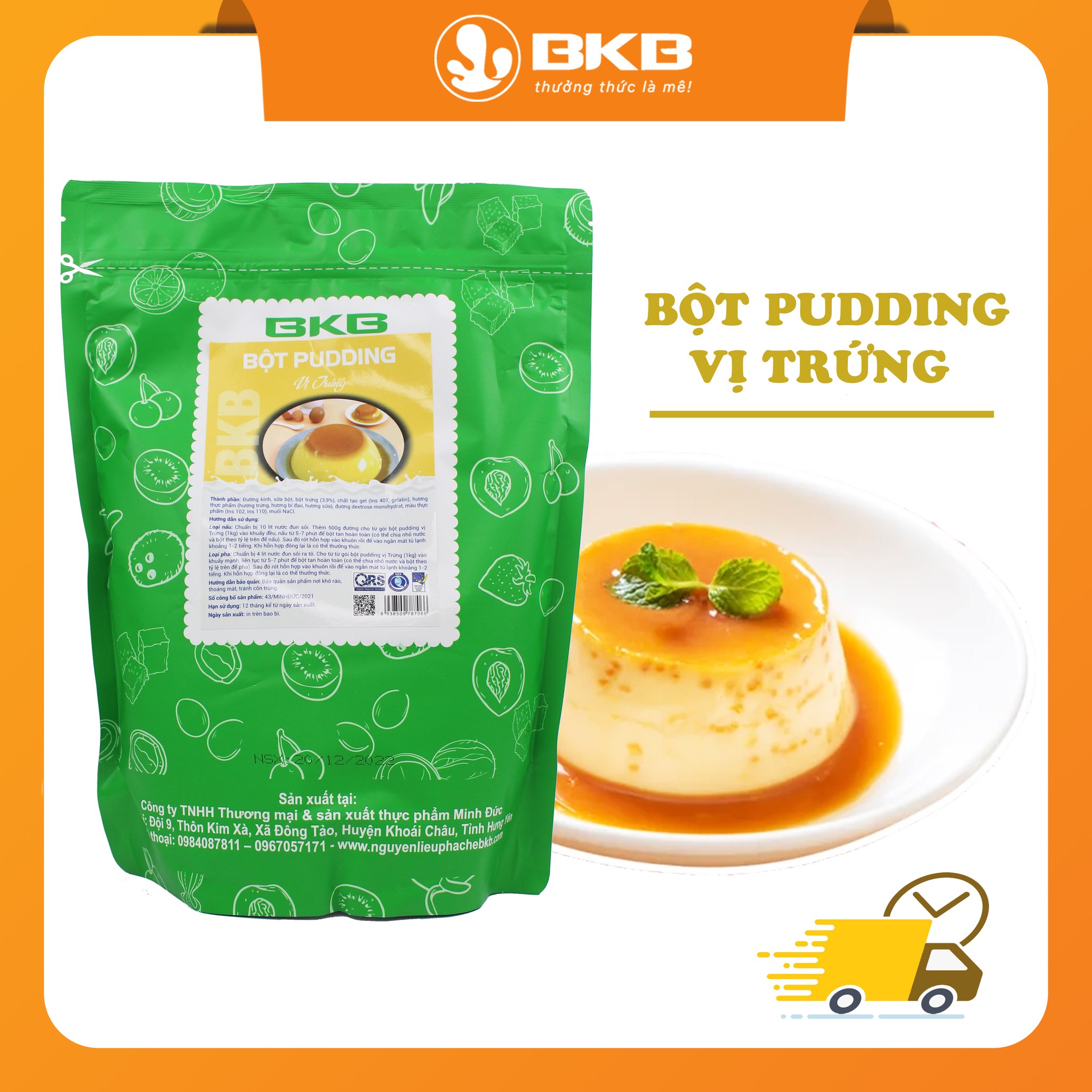 Bột Pudding BKB đủ vị  túi 1kg nấu pudding mềm mịn, thơm ngon