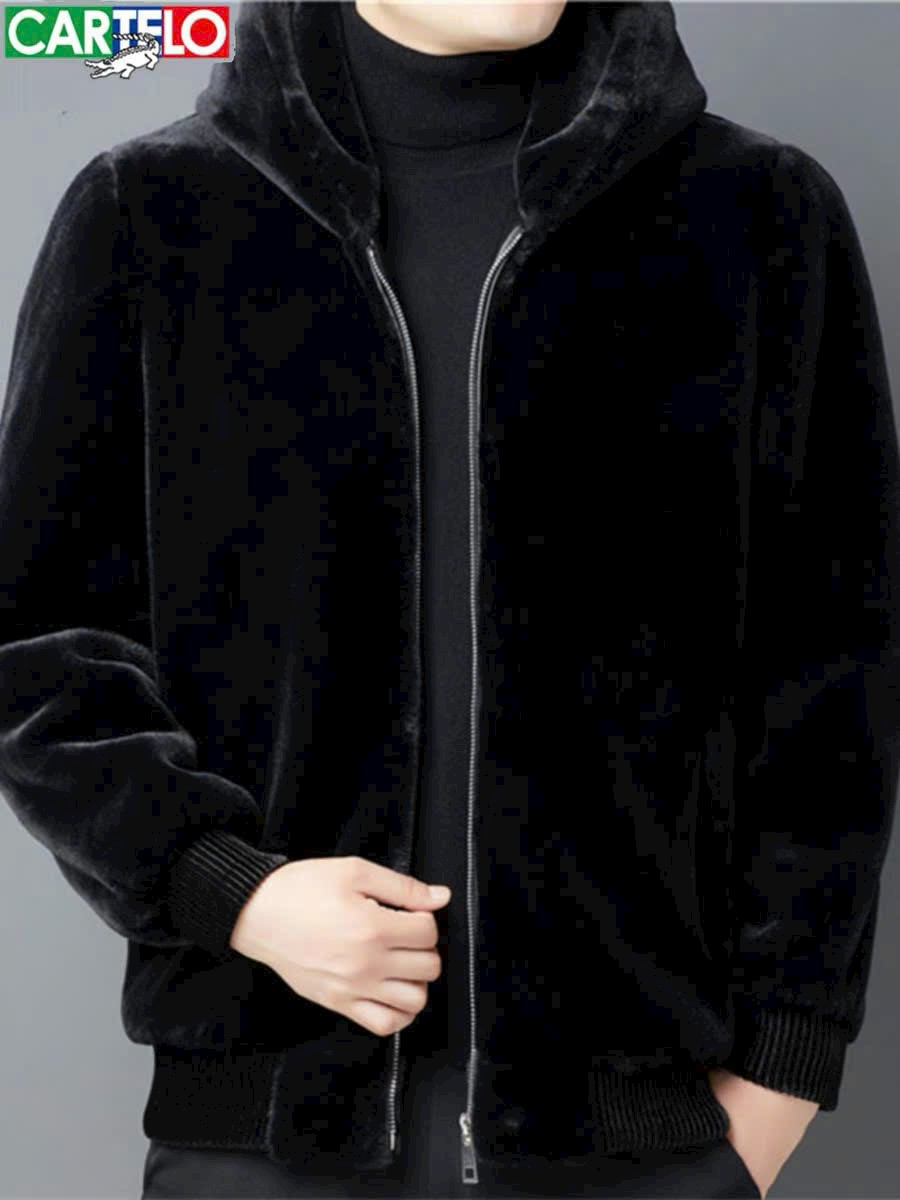 Áo KhoÁc Lông Nam CỔ 2 LỚP Nhung Lông Mùa Đông Ngắn Áo Khoác Dày Ấm Áp Giả Chồn Áo Khoác