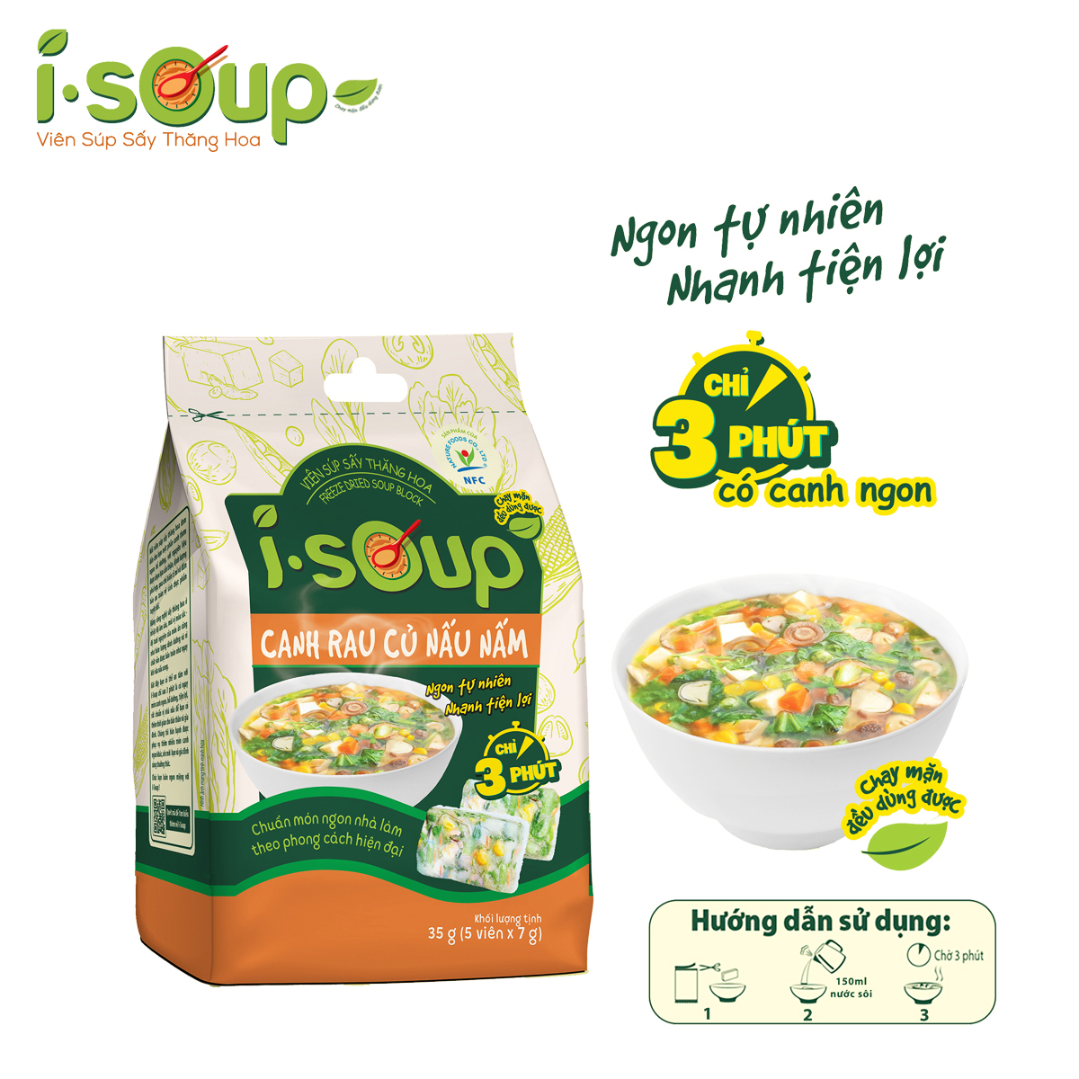Canh rau củ nấu nấm mushrooms vegetable soup i.soup 35 gram