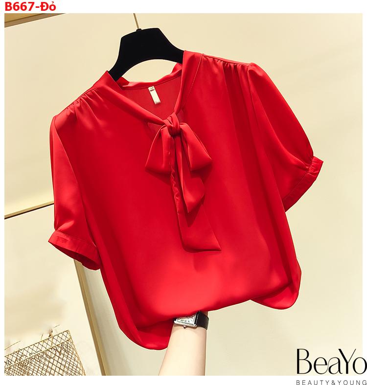 [HCM]B667-ÁO SƠ MI CỘT NƠ TAY NGẮN XINH XẮN