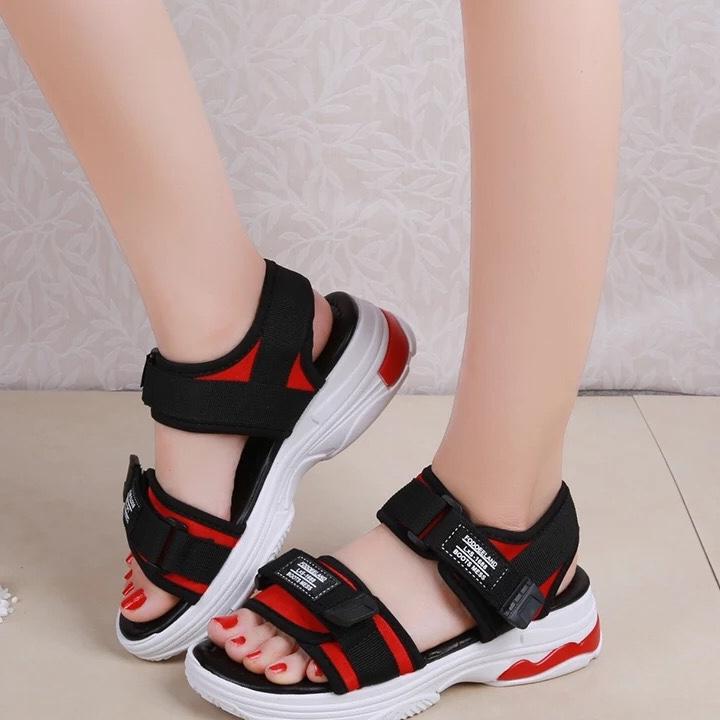 SANDAL NỮ ĐẾ BÁNH MỲ ĐEN ĐỎ