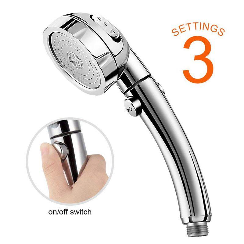 Handheld Shower Head High Pressure Chrome 3 Spary Setting With On Off