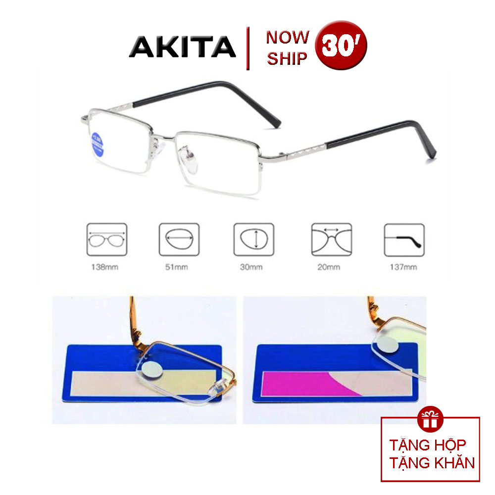 Kính lão thị nửa viền AKITASILVIER135 kính đọc sách nam nữ kiểu dáng doanh nhân Nhật bản cực an toàn gọng titan