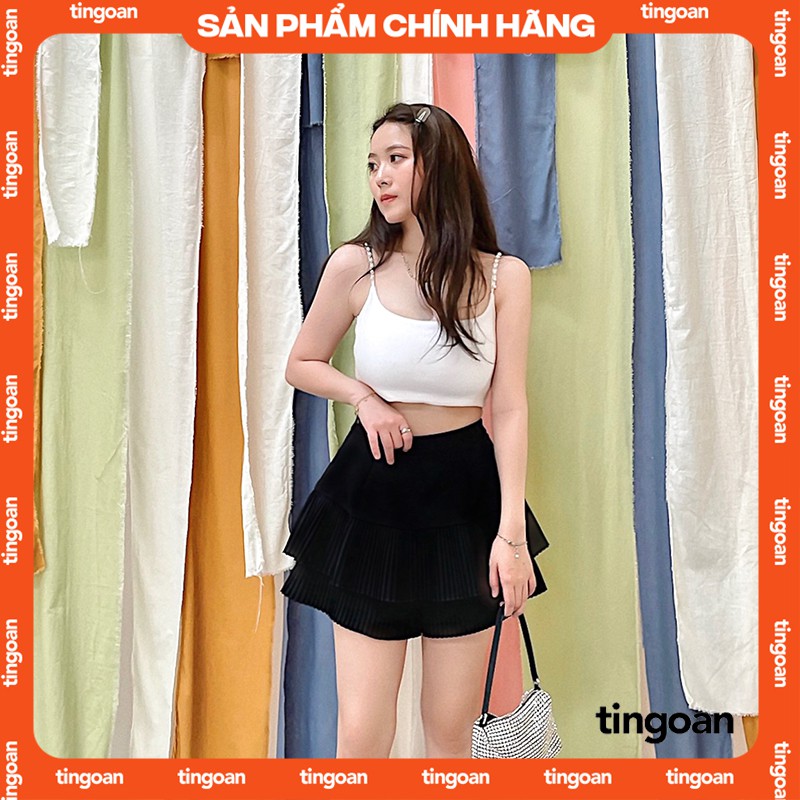 Quần váy cạp cao 2 tầng xêp ly đen tingoan TAMMY SKORT BL