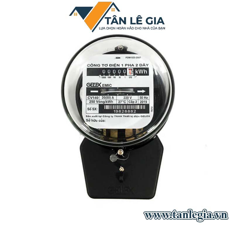 Công tơ điện 1 pha 2 dây Gelex Emic CV140 20A có loại kiểm định hoặc không kiểm định được sản xuất tại Việt Nam