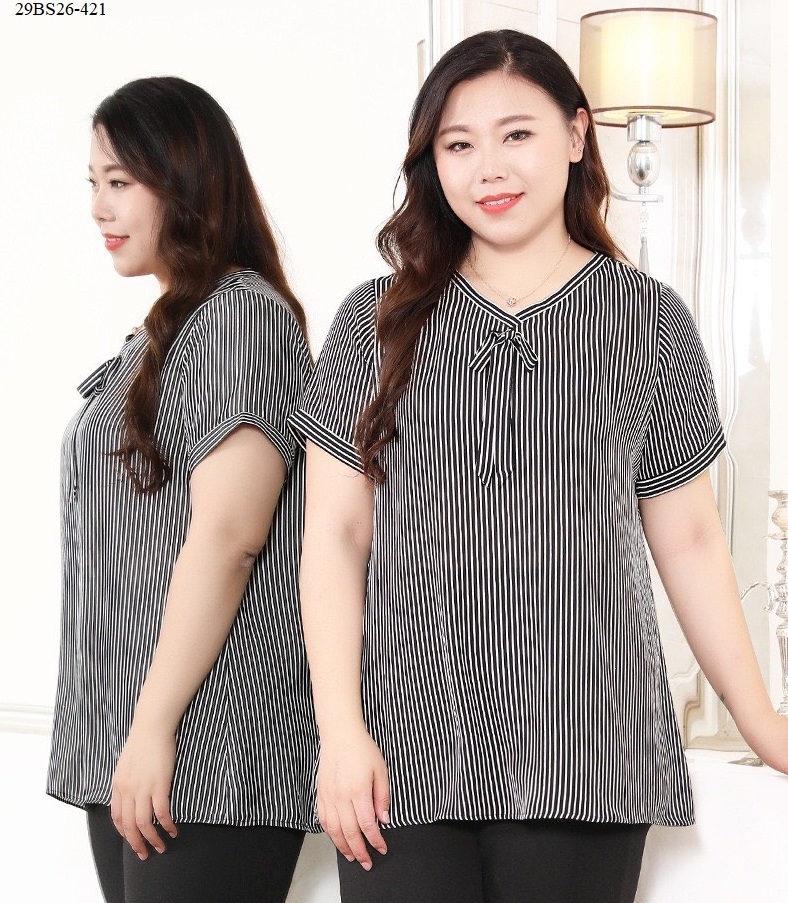 Áo kiểu sọc nơ bigsize giấu bụng - BS21-421