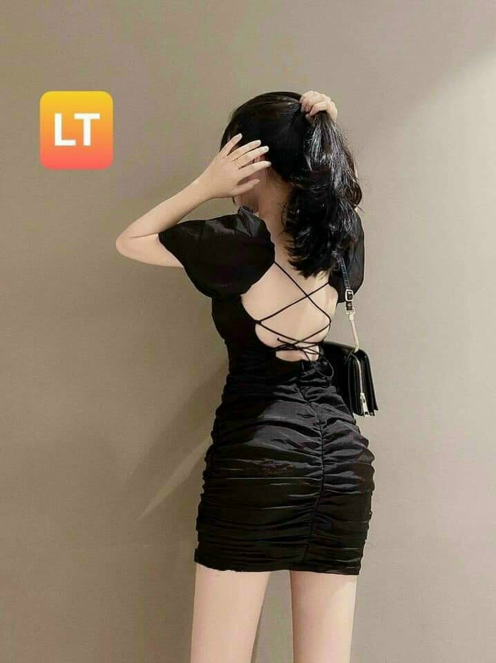 Đầm Body Xếp Li Phối Cổ Vuông Lưng Trần Đan Dây Siêu Gợi Cảm.Qc
