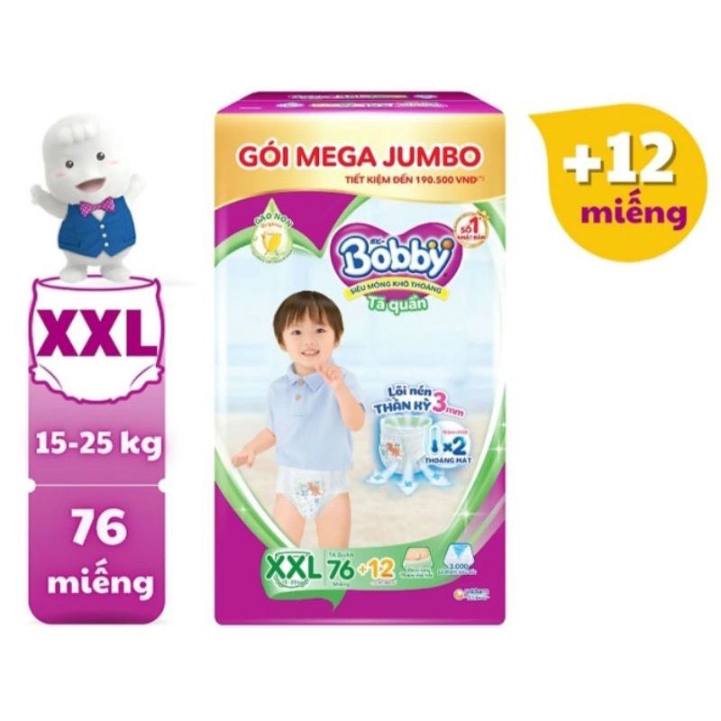 Tã Bobby Quần XXL 76 Miếng (cho bé 16kg)