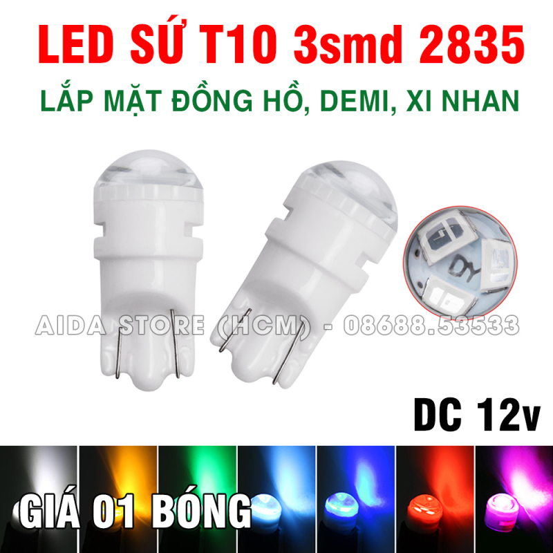 [HCM]01 bóng đèn LED T10 sứ 3smd 2385 lắp cho mặt đồng hồ demi xi nhan xe máy ô tô DC 12v