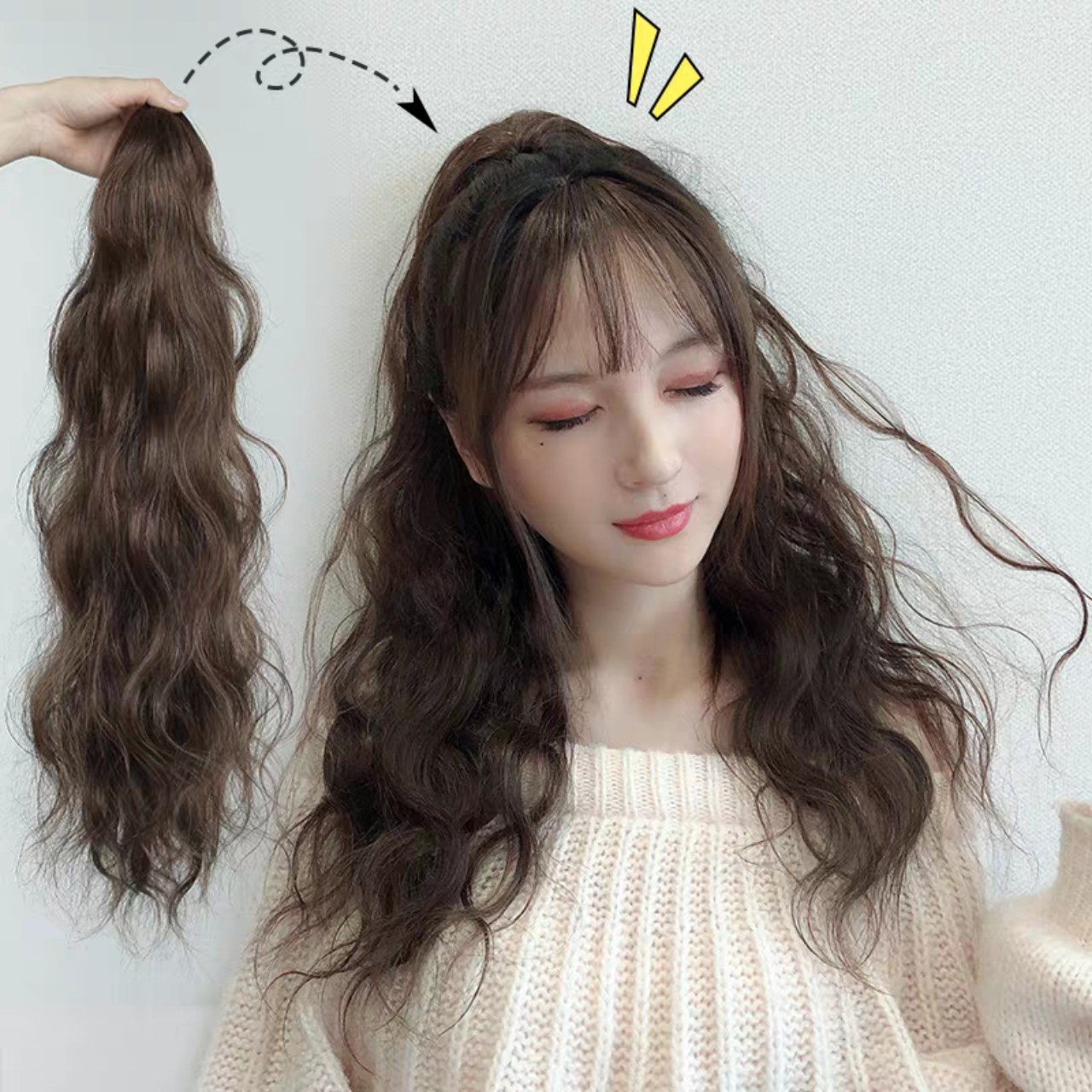 Tóc giả nữ ngoặm xù dài, tóc giả kẹp, tóc giả xù, tóc xoăn sóng