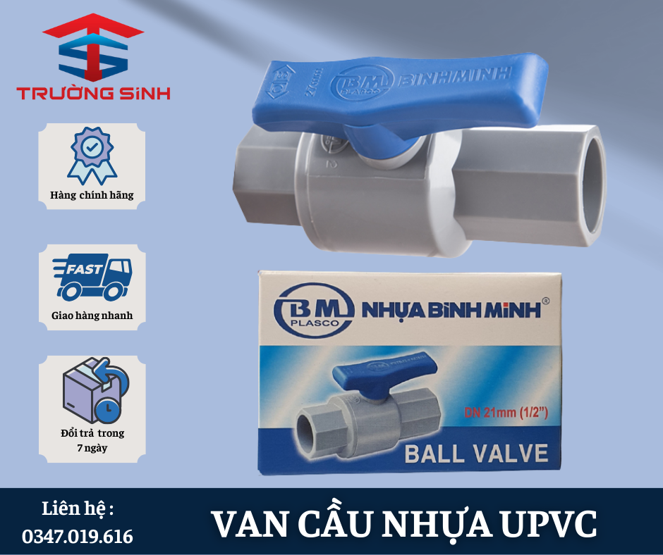 Van cầu nhựa uPVC Bình Minh (21mm, 27mm, 34mm)