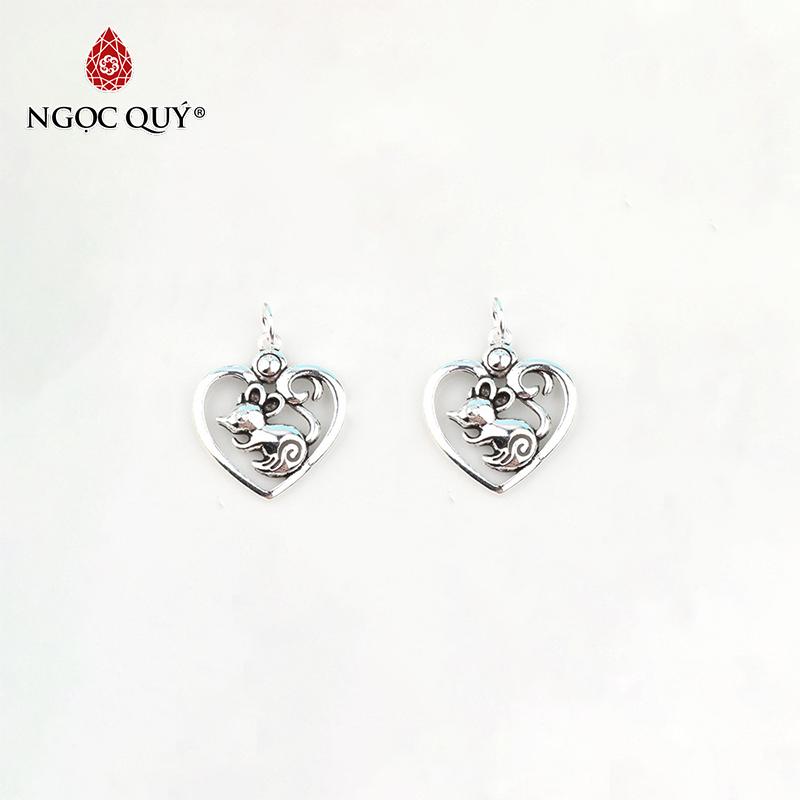 Charm bạc trái tim chứa chuột treo 19.5x21.9mm - Ngọc Qúy Gemstones