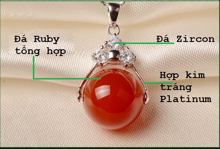 Dây chuyền mặt đá Ruby tổng hợp, thiết kế châu âu,