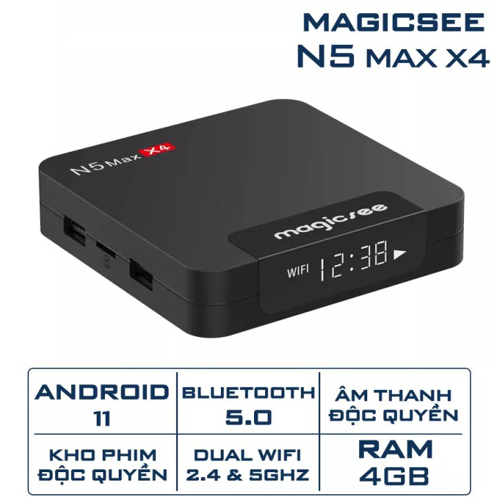 Android tivi box Magicsee N5 max X4 chip S905X4 , Android 11 , Ram 4GB , bộ nhớ 32GB , phiên bản 2022