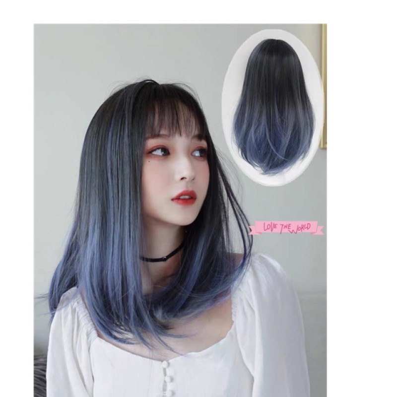 Tóc giả omber xanh 😍FREESHIP😍😍 tóc nguyên đầu cúp omber xanh giá rẻ