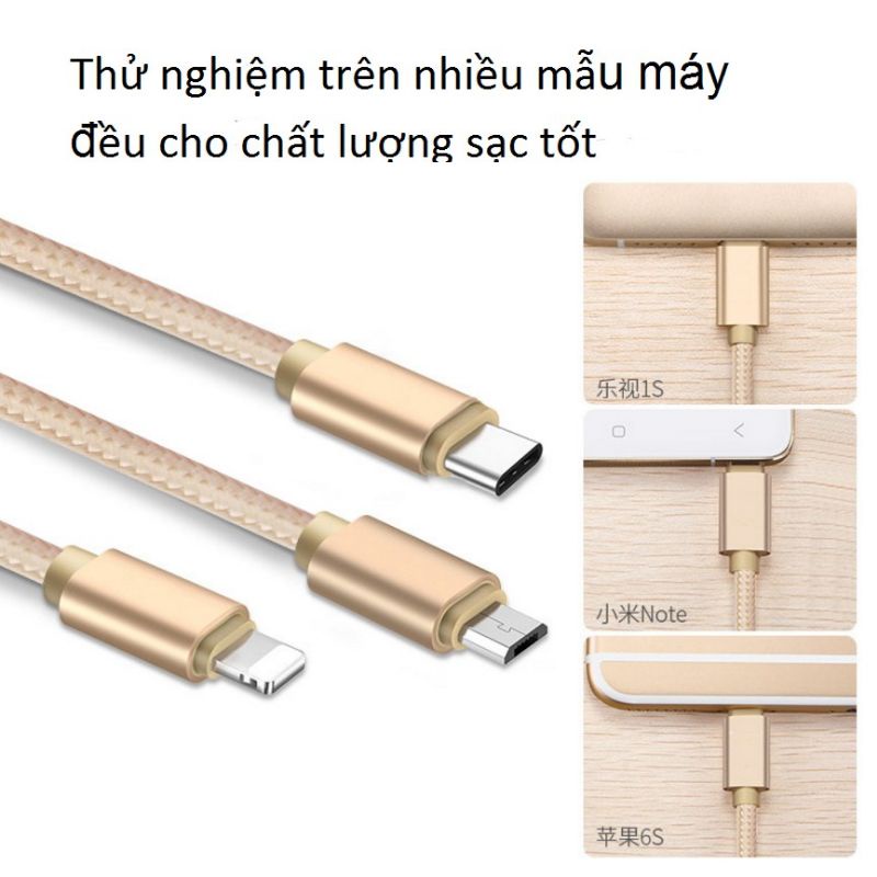 Cáp sạc dây dù 3 cổng sạc Micro USB, Lightning, Type C