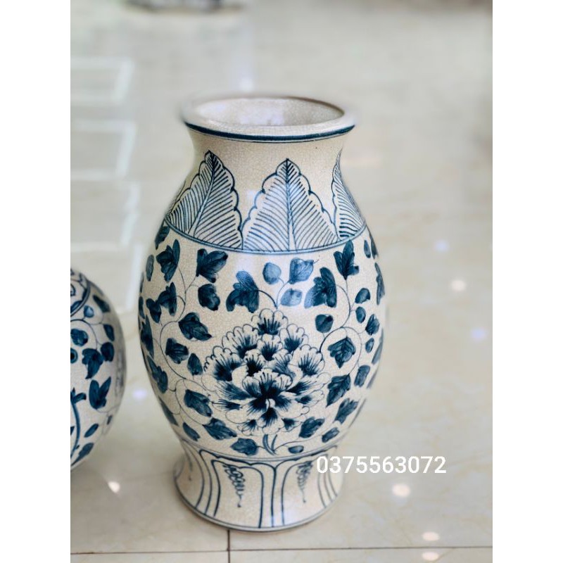 Lọ cắm hoa, trưng bày, decor men rạn vẽ -  TRUNG HANH BAT TRANG CERAMICS