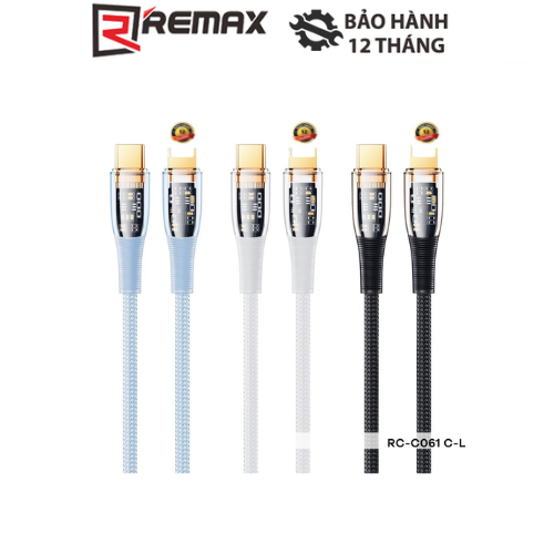 Cáp sạc nhanh Remax RC-C061 PD 20W cổng Type C ra Lightning (Trong suốt)