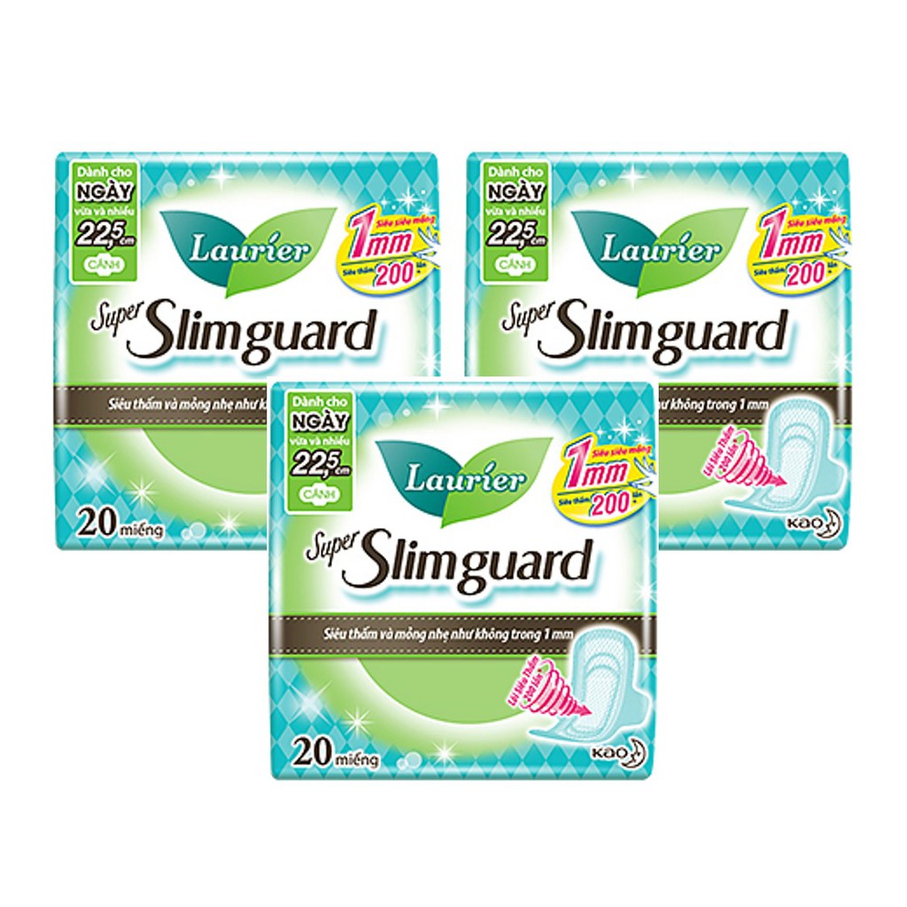 Combo 3 gói Băng Vệ Sinh Ban Ngày Laurier Super Slimguard Siêu Mỏng Cánh 1mm