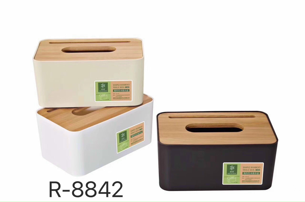 Hộp đựng khăn giấy phong cách Nhật Bản nắp gỗ basic-có khe cắm điện thoại, nhiều kiểu dáng- Gigamart