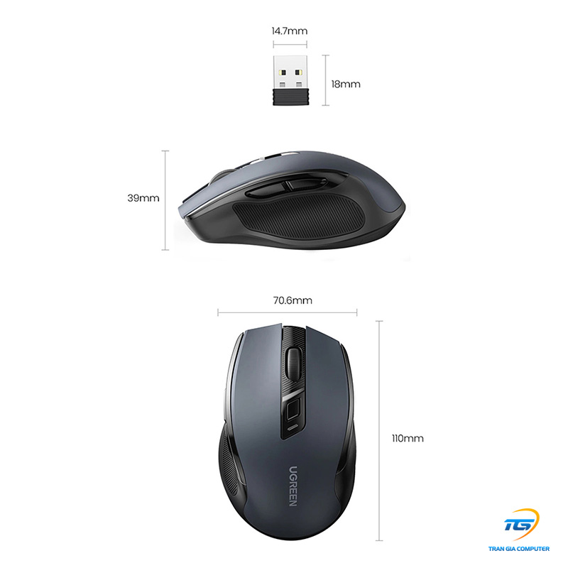 Chuột không dây 2.4G Silent Click 4000 DPI cao cấp Ugreen 90545