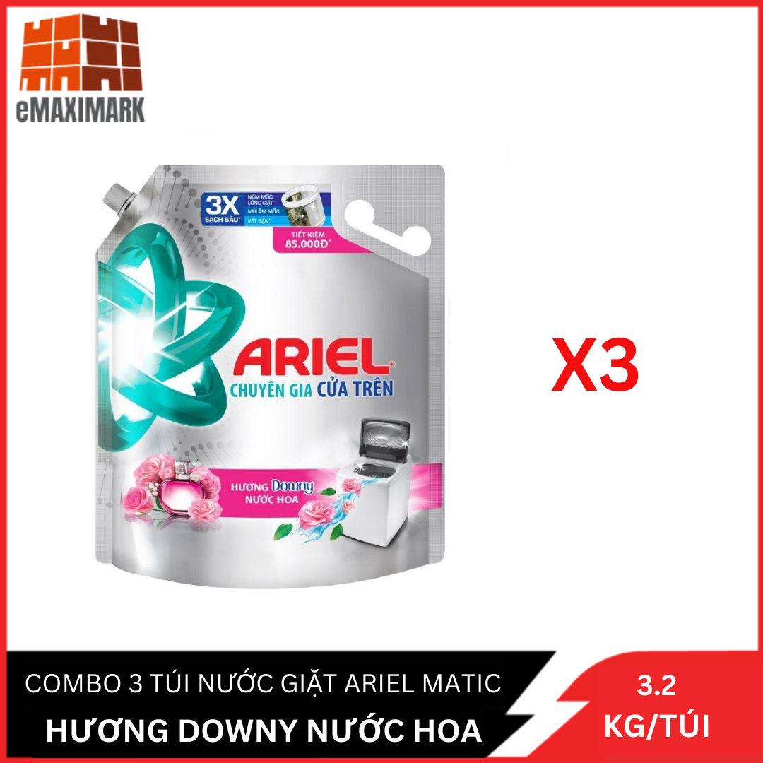 Combo 3 túi nước giặt ariel cửa trên hương downy túi 3.2kg
