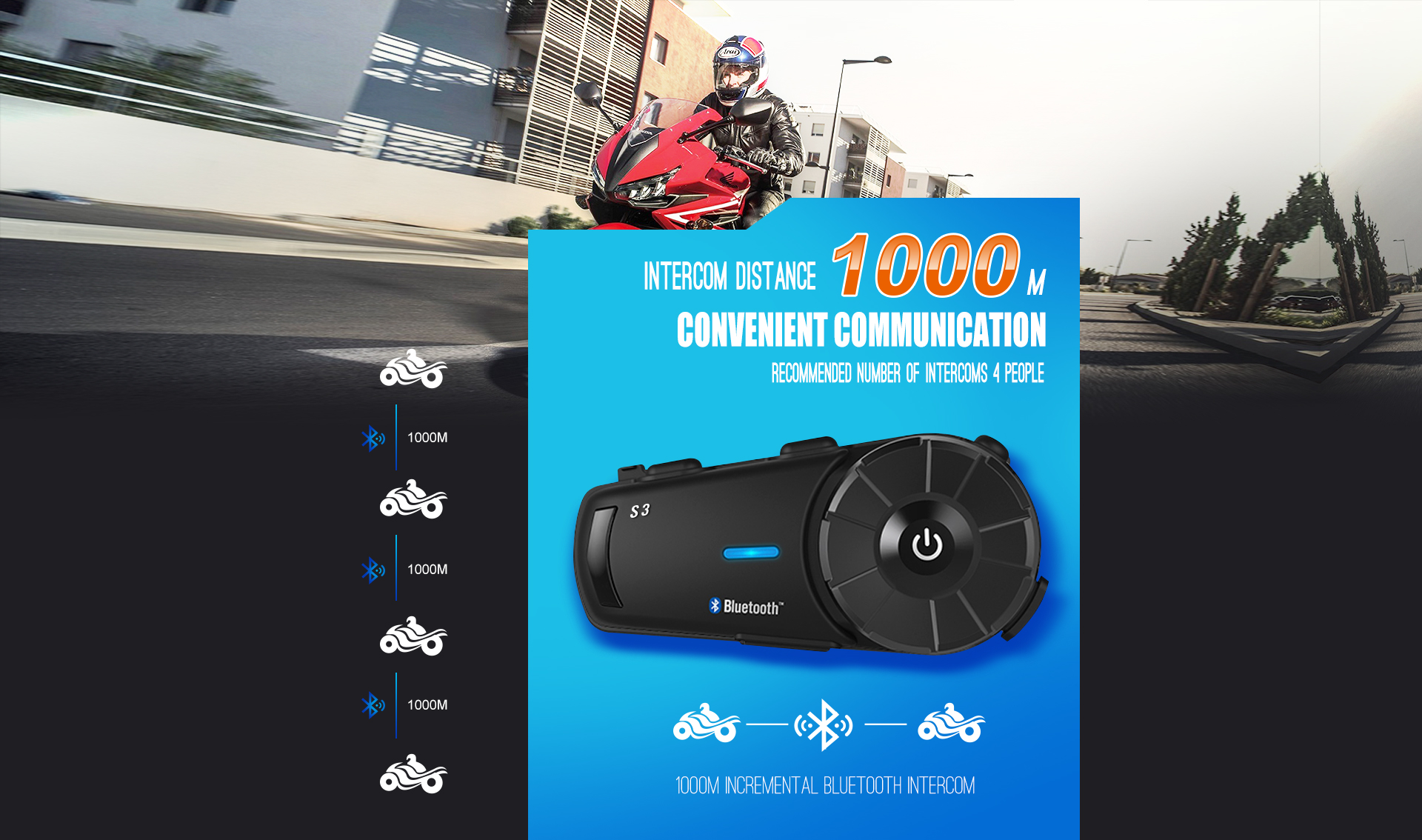 [HCM]TAI NGHE BLUETOOTH INTERCOM SCS S-3 ( bh 3 năm)
