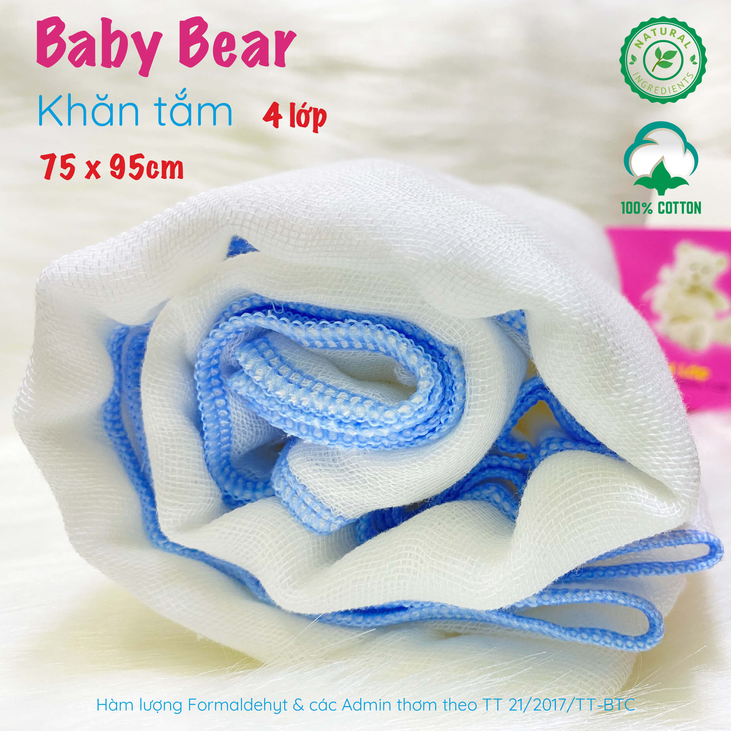 Khăn tắm Baby Bear 4 Lớp 75x 95