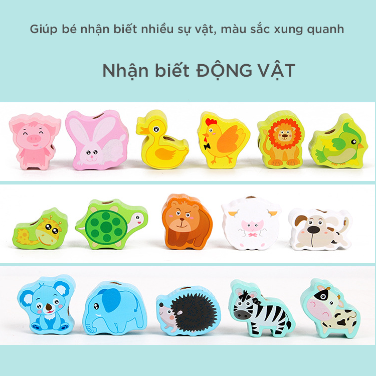 [106 chi tiết] Đồ chơi xâu hạt gỗ - String wooden beads 106pcs