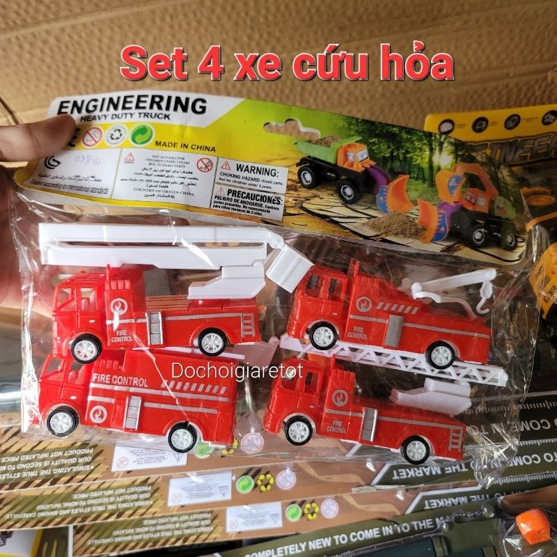 Túi 4 xe cứu hỏa màu đỏ đà trớn cho bé