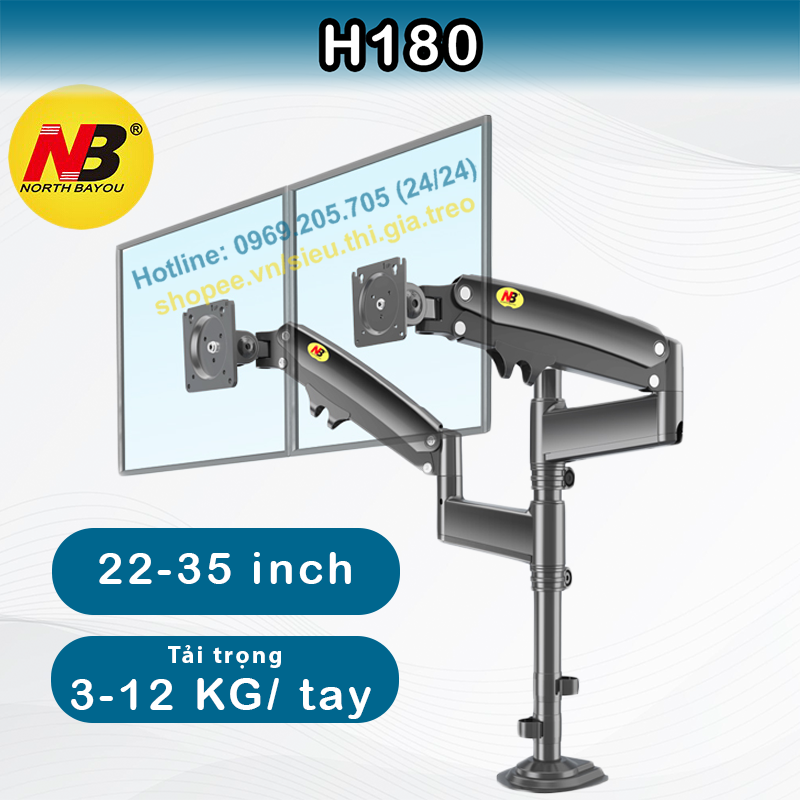 Giá Treo 2 Màn Hình NB H180 (màn hình 17-32 inch)/ Tay treo 2 màn hình- Xoay 360 Độ. (Ưu việt hơn F160/ M052)