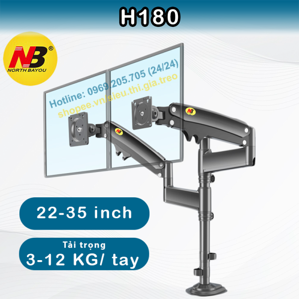Bảng giá Giá Treo 2 Màn Hình NB H180 (màn hình 17-32 inch)/ Tay treo 2 màn hình- Xoay 360 Độ. (Ưu việt hơn F160/ M052) Phong Vũ