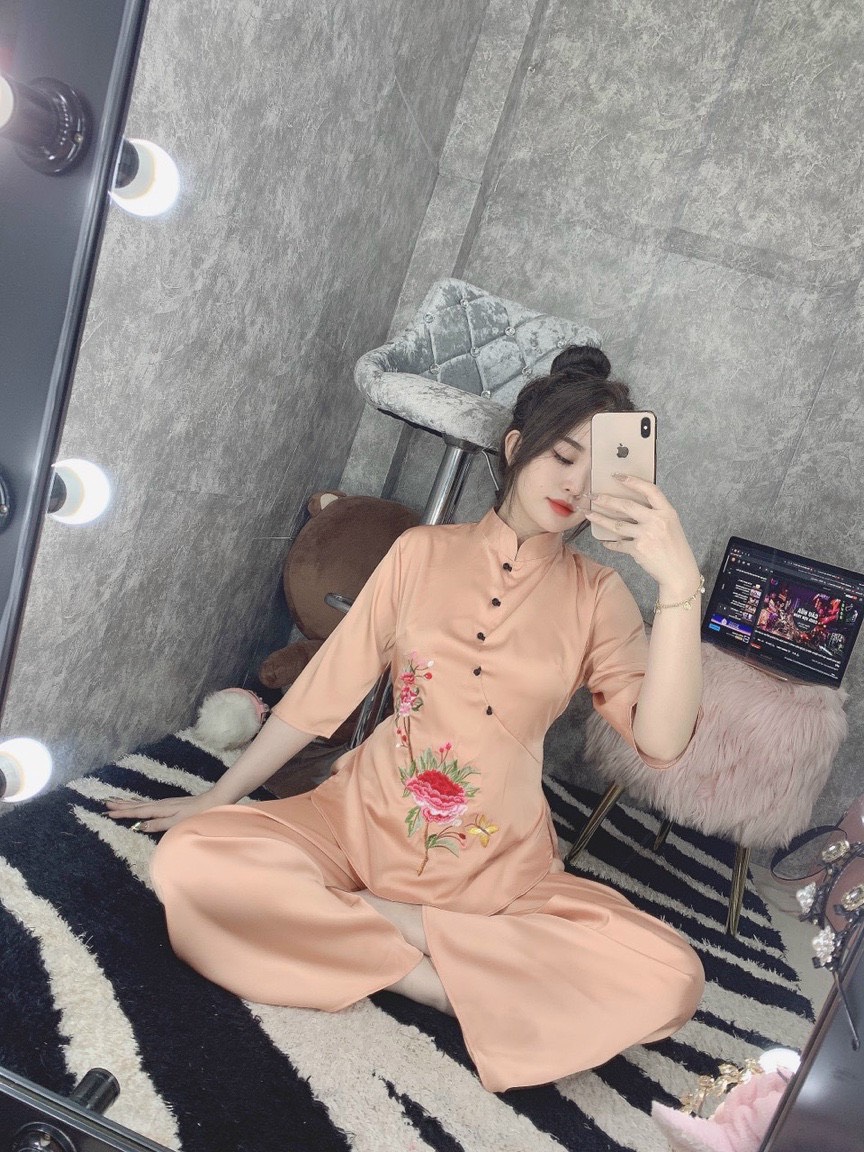 Đồ Lam Đi Chùa #Mẫu Hoa Xuân Lụa Satin# Quần Áo Nữ