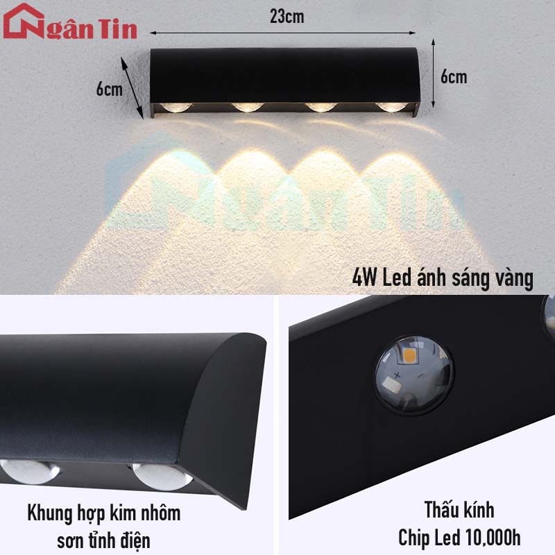 Đèn treo tường hắt tường ngoài trời trong nhà 3 tia 220V VNT70T3 Ngân Tin