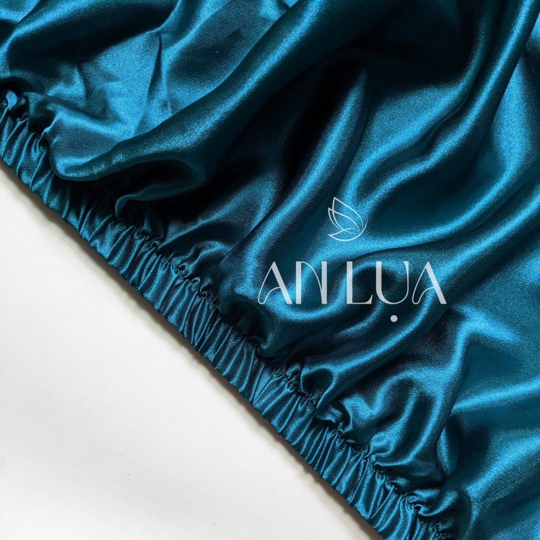 Bộ chăn drap 5 món An Lụa vải lụa mịn mát và thân thiện cho da - Xanh cổ vịt