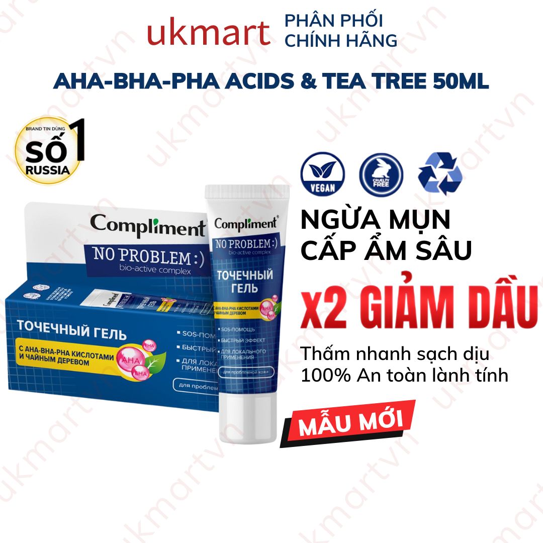 Gel bôi mụn cấp tốc Compliment No Problem 25ml SOS, AHA-BHA-PHA Tea Tree