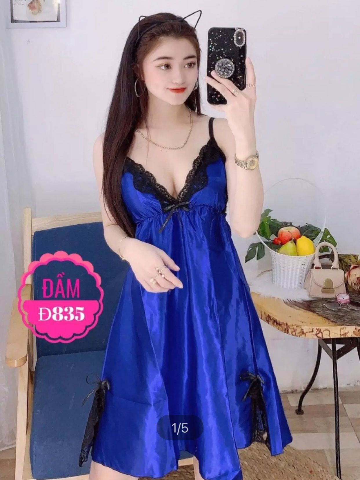 Đầm ngủ phi lụa phối ren,mềm mại quyến rũ freesize dưới 60kg