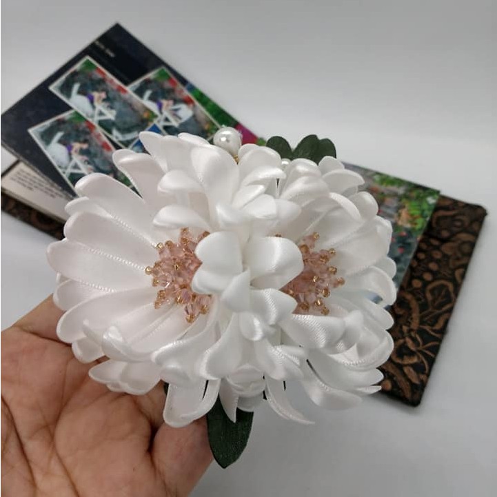 [ Hàng Thiết Kế ] Cài áo ruy băng cúc đôi đính đá cao cấp